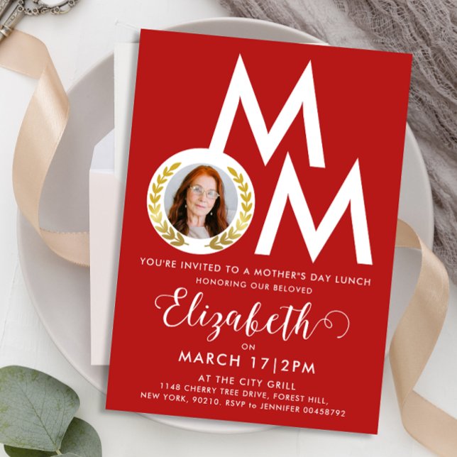Modern Red White Mother Day Award Lunch Bold Typo Invitation (Creator Uploaded)
