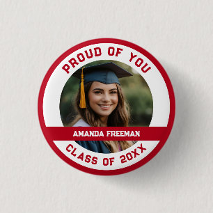 Modern Red & White Photo Customised Graduation 3 Cm Round Badge