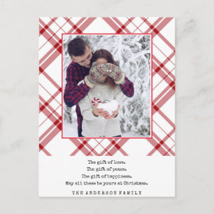 Modern Red White Plaid Christmas Postcard