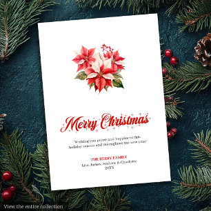 Modern Red White Poinsettia Bouquet Holiday Cards