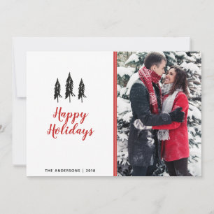 Modern Red & White Polka Dot Evergreen Christmas Holiday Card