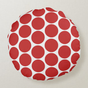 MODERN RED, WHITE POLKA DOTS ROUND CUSHION