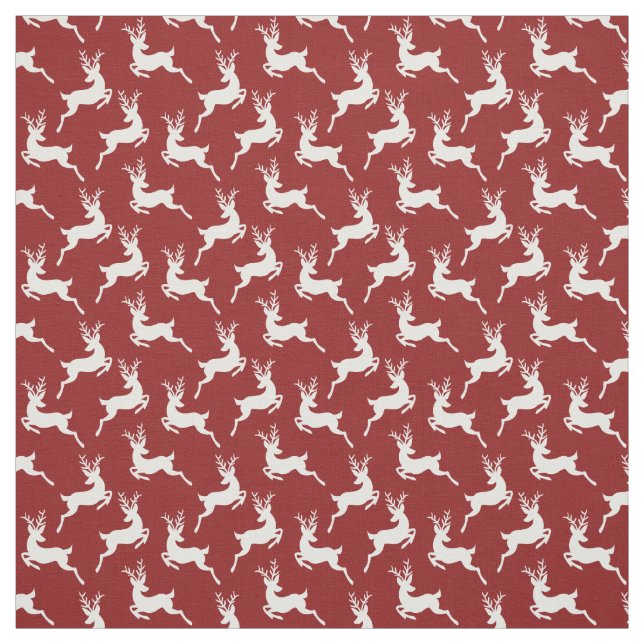 Modern Red White Reindeer Christmas Pattern Fabric (Swatch)