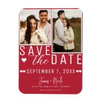 Modern Red & White Save the Date 2 Photo Wedding