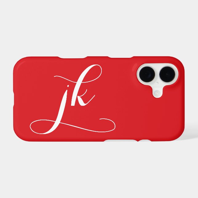 Modern Red White Script Monogram Name (Back (Horizontal))