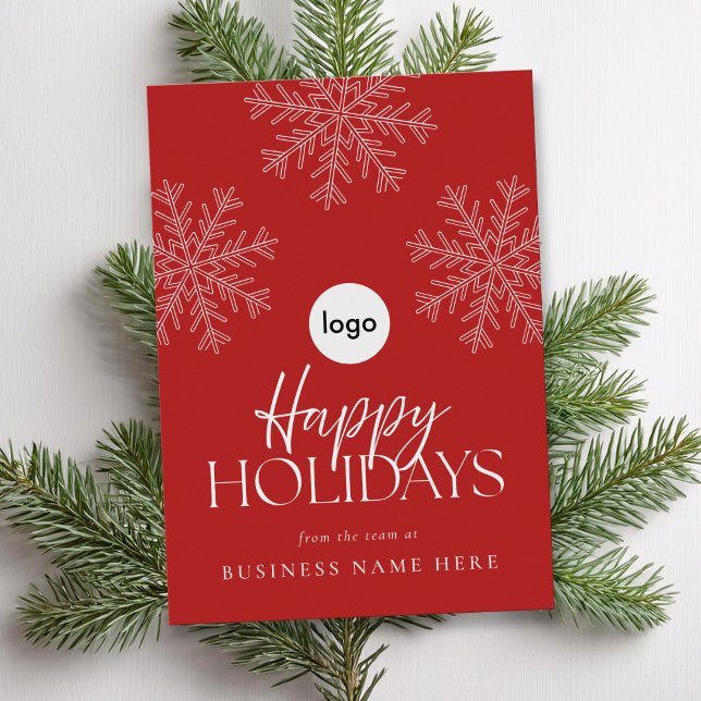 Modern Red White Snowflake Business Logo Holiday Card (Creator Uploaded)