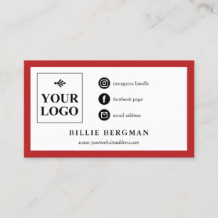 Modern Red White Social Media Business Card
