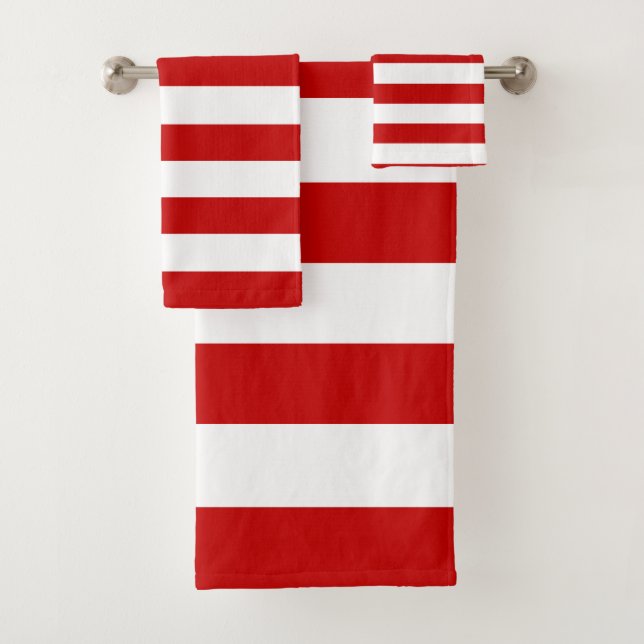 Modern Red White Stripes Geometric Pattern Bath Towel Set (Insitu)