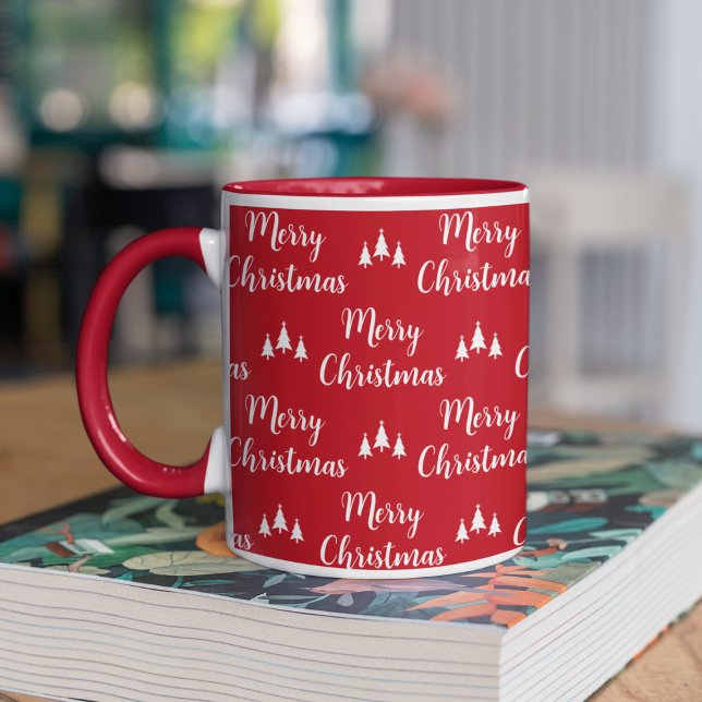 Modern Red White Trees Merry Christmas Mug (Modern Red White Trees Merry Christmas Mug
)