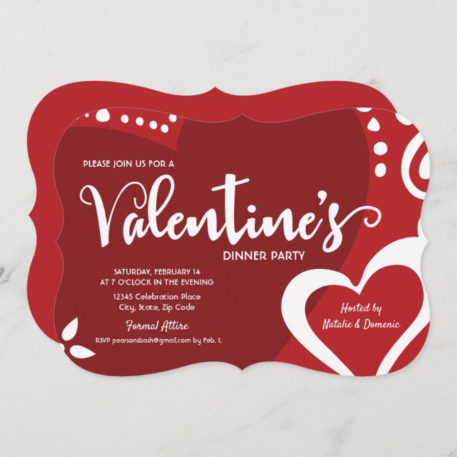 Modern Red white Valentine Dinner party invitation (Front/Back)