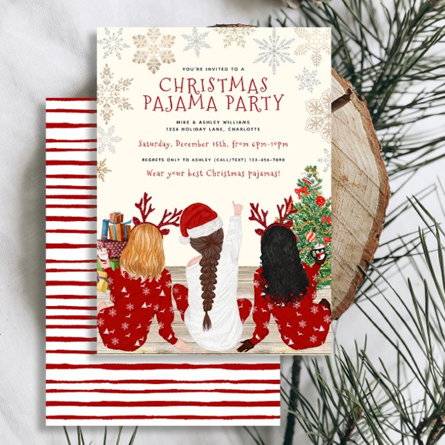 Modern Red & White Watercolor Pajama Party Invitation (Set the tone for a cozy, winter Christmas pajama party with these cute, easy to personalize invites)