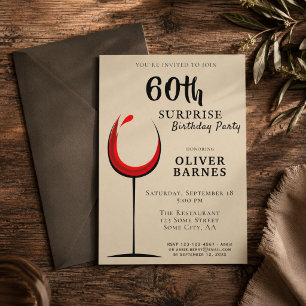 Modern Red Wine 60th Birthday Surprise Party Invitation