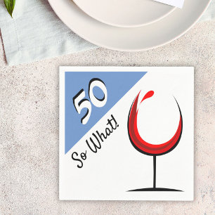 Modern Red Wine Glass 50th Birthday Party Napkin