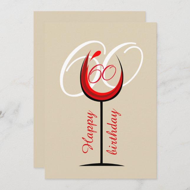 Modern Red Wine Glass Script 60th Birthday   Card (Front/Back)