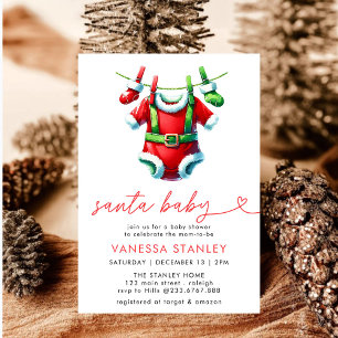 Modern Red Winter Christmas Santa Baby Shower Invitation