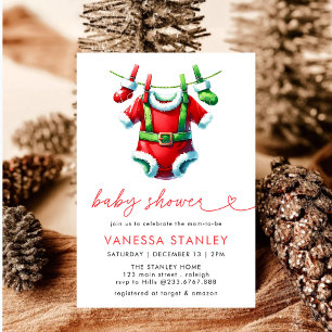 Modern Red Winter Christmas Santa Baby Shower Invitation