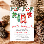 Modern Red Winter Christmas Santa Baby Shower Invitation<br><div class="desc">Set the stage for a festive celebration with our Modern Red Winter Christmas Santa Baby Shower Invitation. This design features a jolly Santa Claus against a bold red background, accented with elegant snowflakes and winter greenery, creating a perfect blend of modern style and holiday charm. Ideal for a Christmas-themed baby...</div>