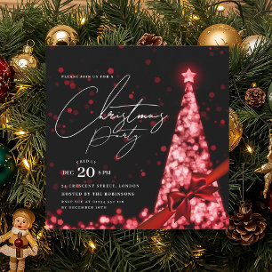 MODERN Red Winter Christmas Tree Bow Party  Invitation