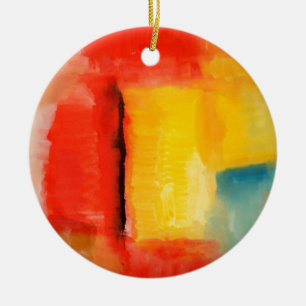 Modern Red Yellow Abstract Painting Ceramic Ornament