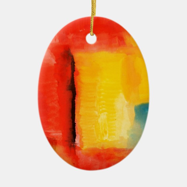 Modern Red Yellow Abstract Painting Ceramic Tree Decoration (Front)