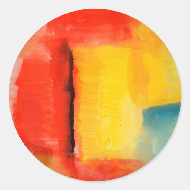 Modern Red Yellow Abstract Painting Classic Round Sticker (Front)