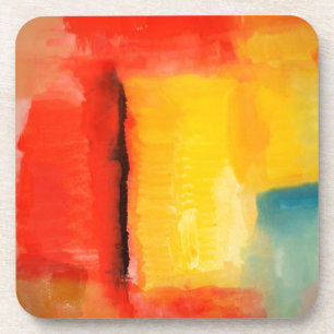 Modern Red Yellow Abstract Painting Coaster