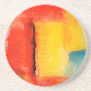 Modern Red Yellow Abstract Painting Coaster