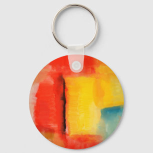 Modern Red Yellow Abstract Painting Key Ring