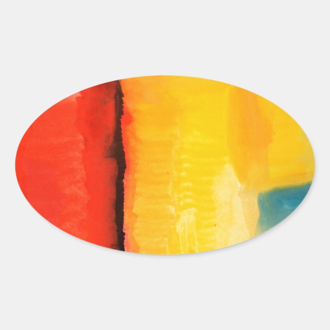 Modern Red Yellow Abstract Painting Oval Sticker (Front)