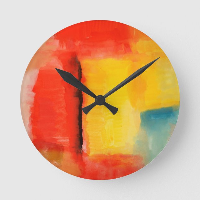 Modern Red Yellow Abstract Painting Round Clock (Front)