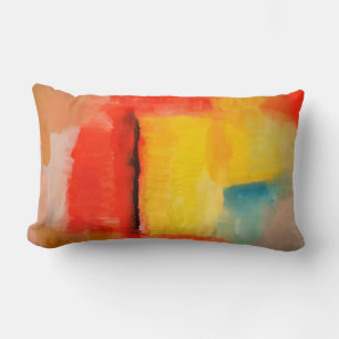 Modern Red Yellow Blue Colourful Abstract Painting Lumbar Cushion