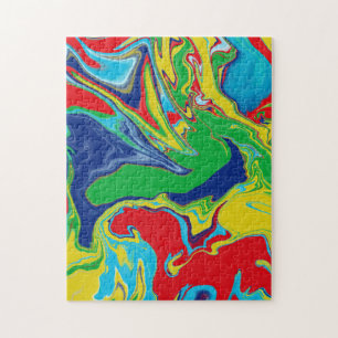Modern Red Yellow Blue Flowing Colours Abstract Jigsaw Puzzle