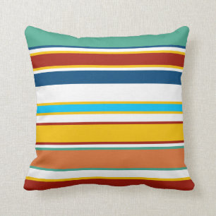 Modern Red Yellow Blue Teal Stripes Beach Cushion