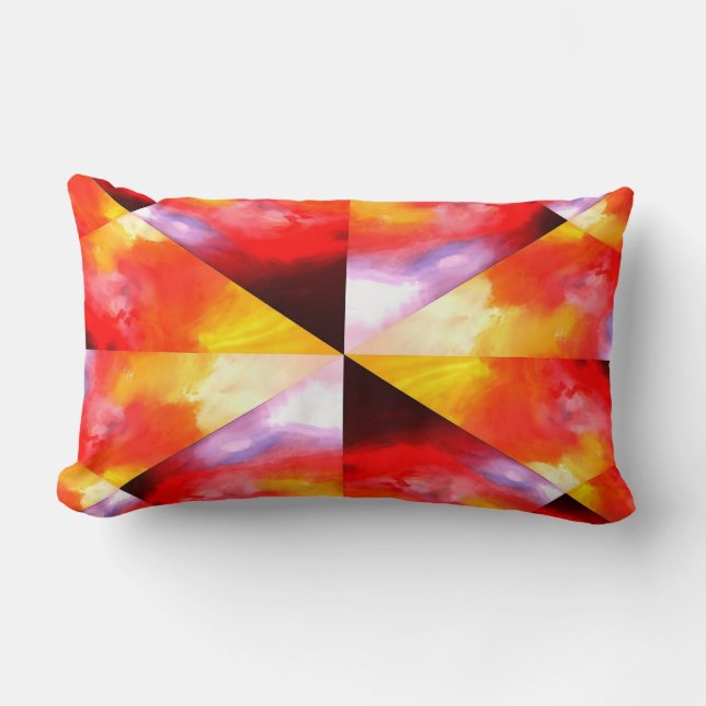 Modern Red Yellow Brown Colourful Abstract Lumbar Cushion (Front)