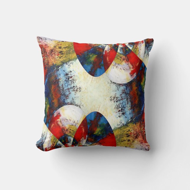 Modern Red Yellow White Blue Colourful Abstract Cushion (Front)