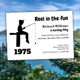Modern Reel in the Fun Fisherman 50th Birthday Invitation