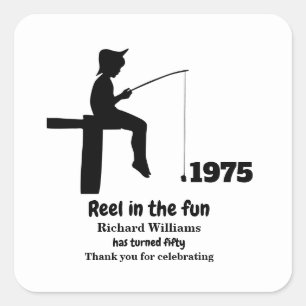 Modern Reel in the Fun Fisherman 50th Birthday Square Sticker