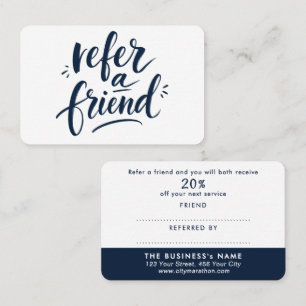 Modern Referral Navy Blue White Discount Script Card