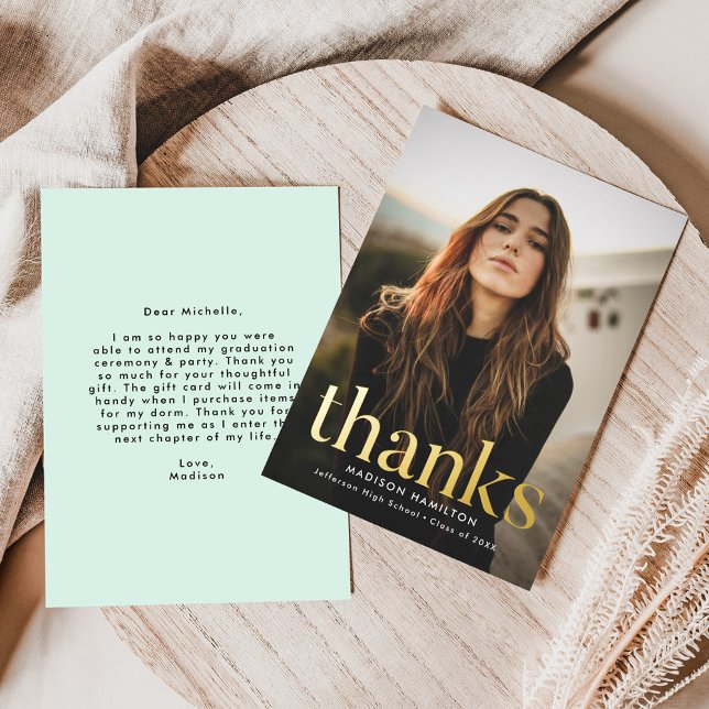 Modern Refined Foil Graduation Thank You Card (Creator Uploaded)