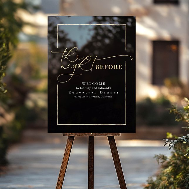 Modern Rehearsal Dinner Black and Gold Welcome Acrylic Sign (Rehearsal Dinner Welcome Sign in Gold and Black)