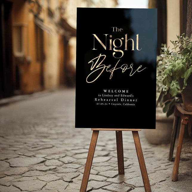 Modern Rehearsal Dinner Black Welcome Acrylic Sign (Modern Black and Gold Rehearsal Dinner Welcome Sign)