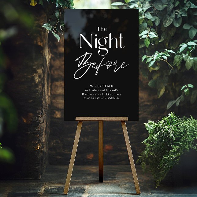 Modern Rehearsal Dinner Black Welcome Acrylic Sign (Black Modern Acrylic Rehearsal Dinner Welcome Sign)