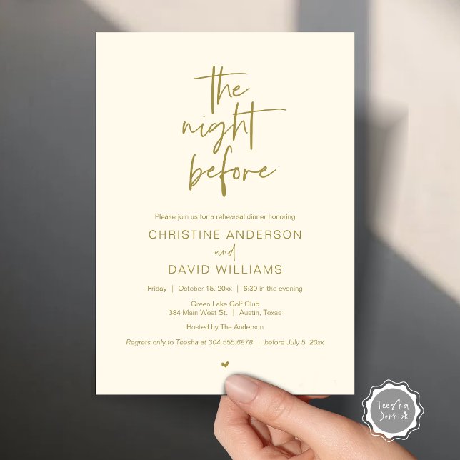 Modern Rehearsal Dinner, The night before Invitati Invitation (The Night Before, Modern Wedding Rehearsal Dinner, Celebration Invitation Card, in Classy Gold)