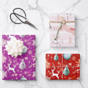 Modern Reindeer and Christmas Trees Christmas Wrapping Paper Sheet