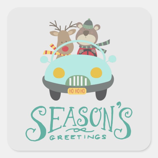 Modern Reindeer & Bear Holiday Square Sticker (Front)