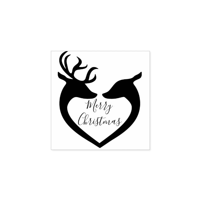 Modern Reindeer Heart Merry Christmas Names Rubber Stamp (Imprint)