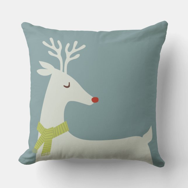 Modern Reindeer Holiday Throw Pillow (Front)