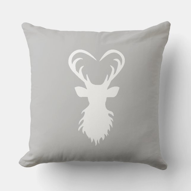 Modern reindeer silhouette on silver grey cushion (Front)