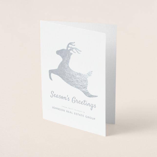 Modern Reindeer Sillhouette | Holiday Greetings Foil Card (Front)