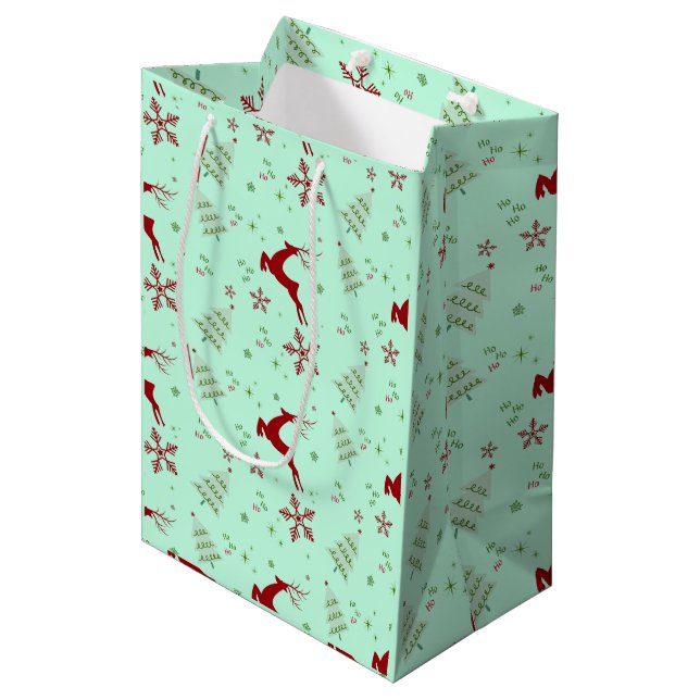Modern Reindeer & Snowflake Gift Wrap Set Medium Gift Bag (Front Angled)
